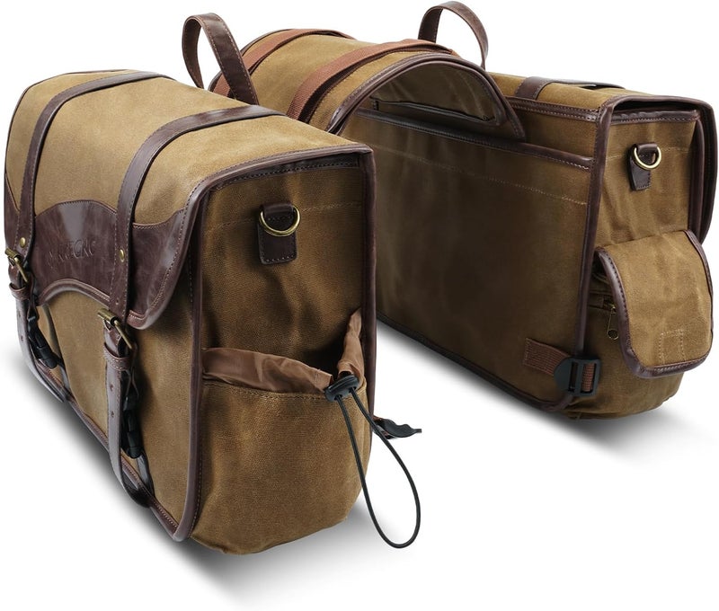 NICECNC Motorcycle Saddle Bags, Vintage Oil Waxed Canvas, Motorcycle Panniers Side Bags Compatible with Harley Honda Suzuki Yamaha Adventure Street Glide - Image 1